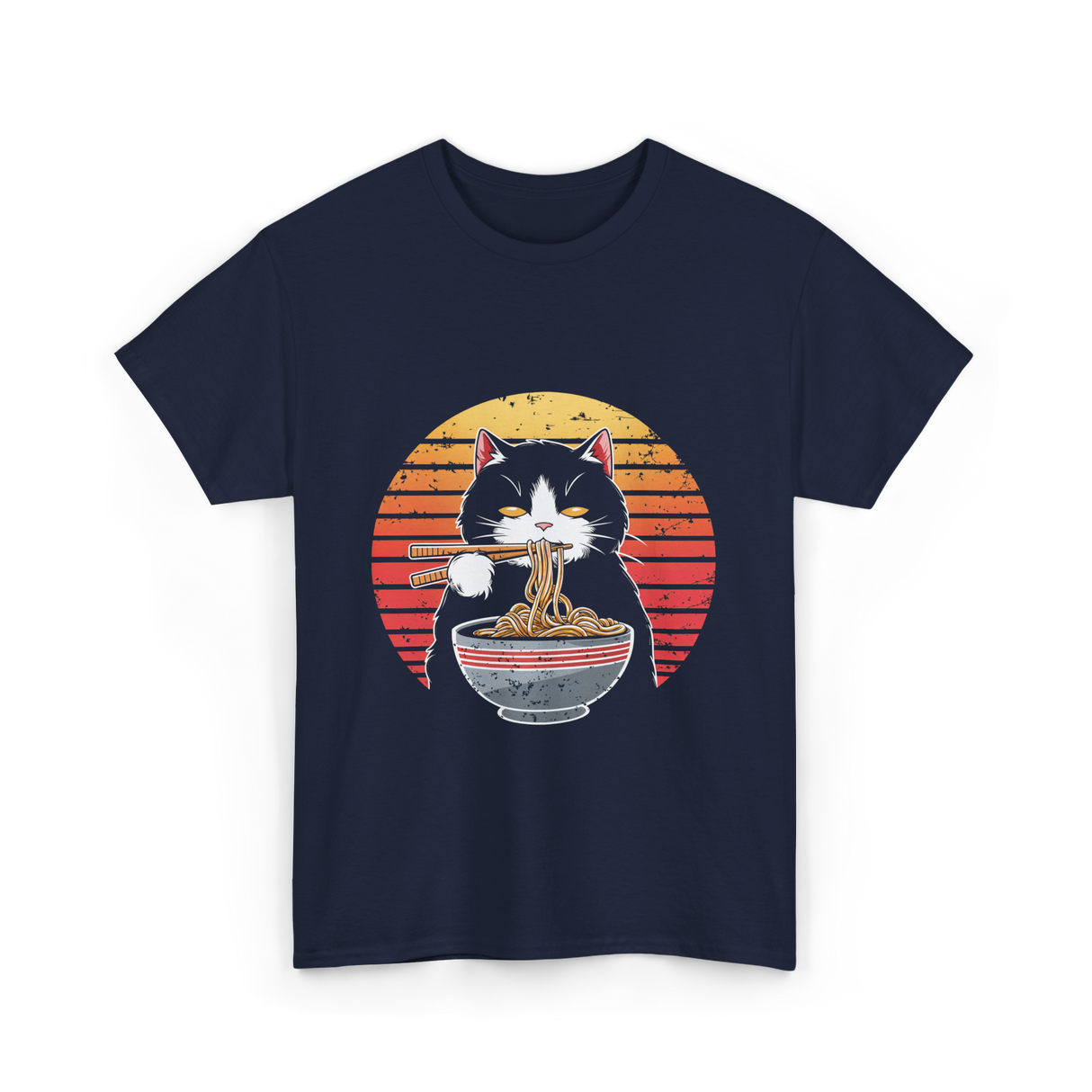 Ramen Cat Retro Noodles T-Shirt - Navy