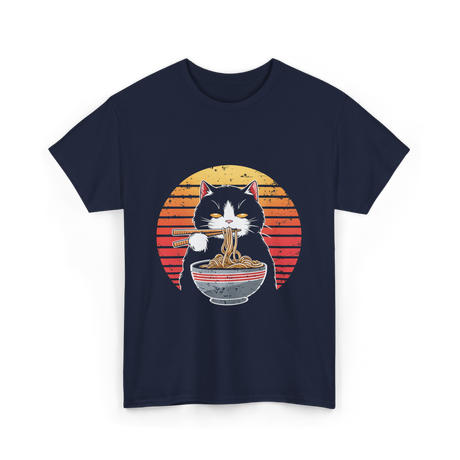 Ramen Cat Retro Noodles T-Shirt - Navy