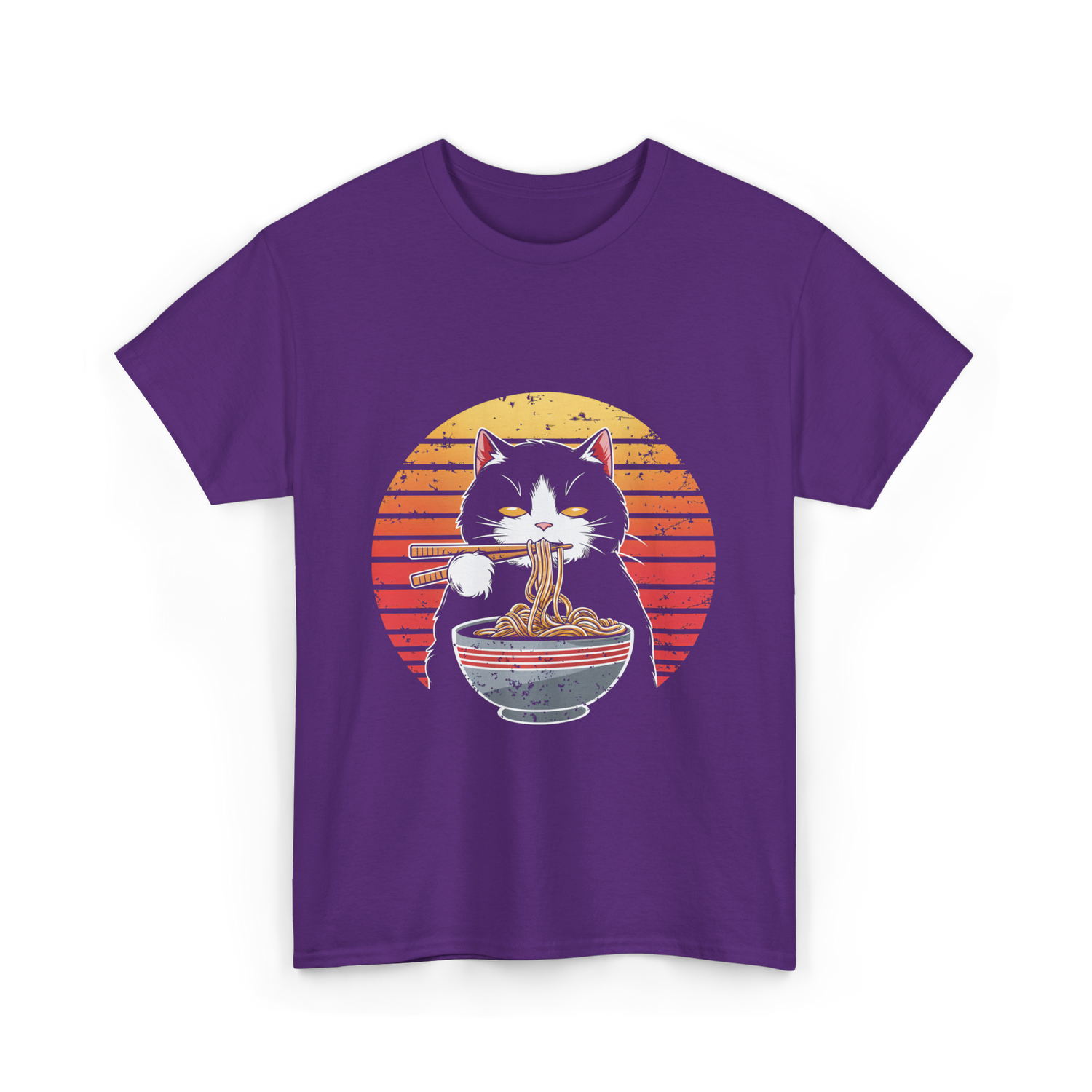 Ramen Cat Retro Noodles T-Shirt - Purple