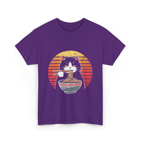 Ramen Cat Retro Noodles T-Shirt - Purple