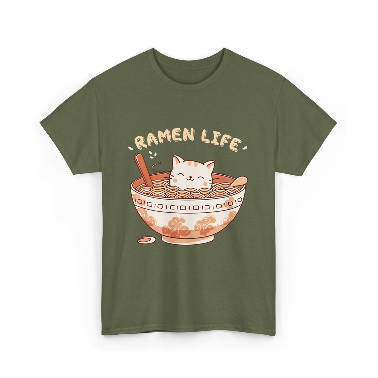 Ramen Life Cat Ramen T-Shirt - Military Green