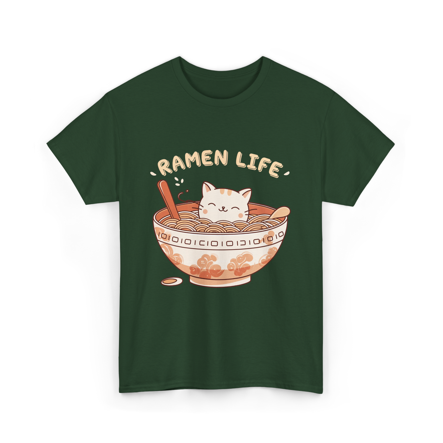 Ramen Life Cat Ramen T-Shirt - Forest Green