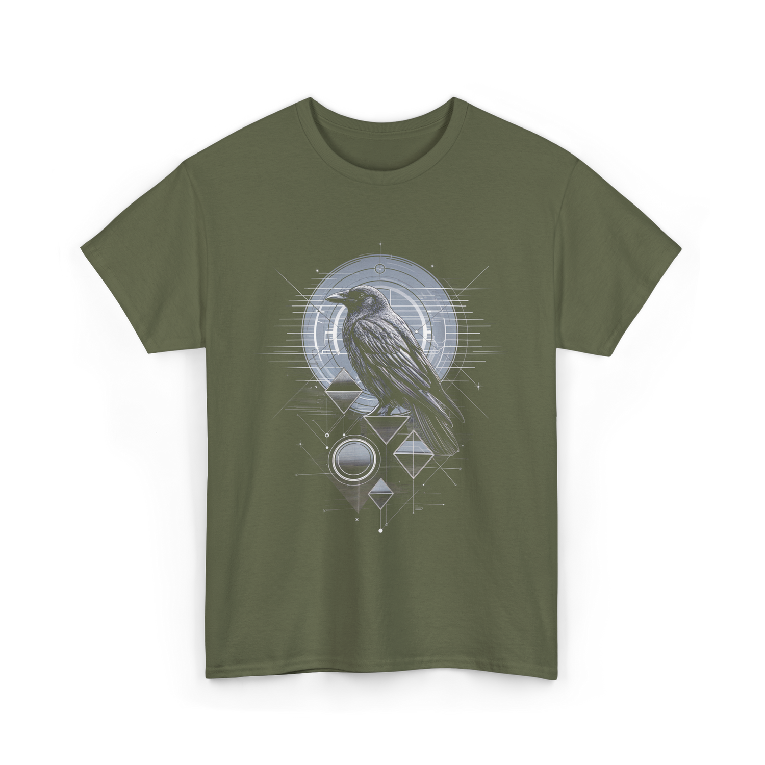 Raven Crow Dark Bird Mysticism T-Shirt - Military Green