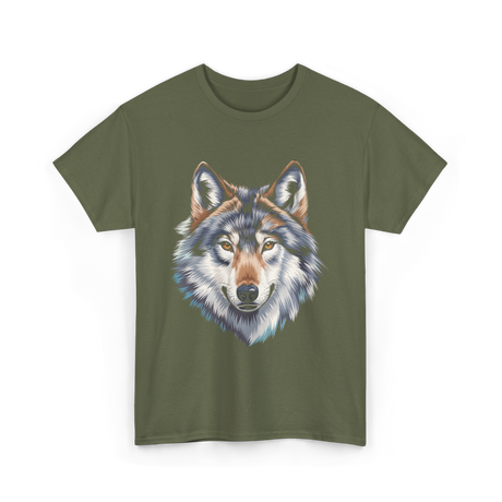 Realistic White Wolf Animal T-Shirt - Military Green