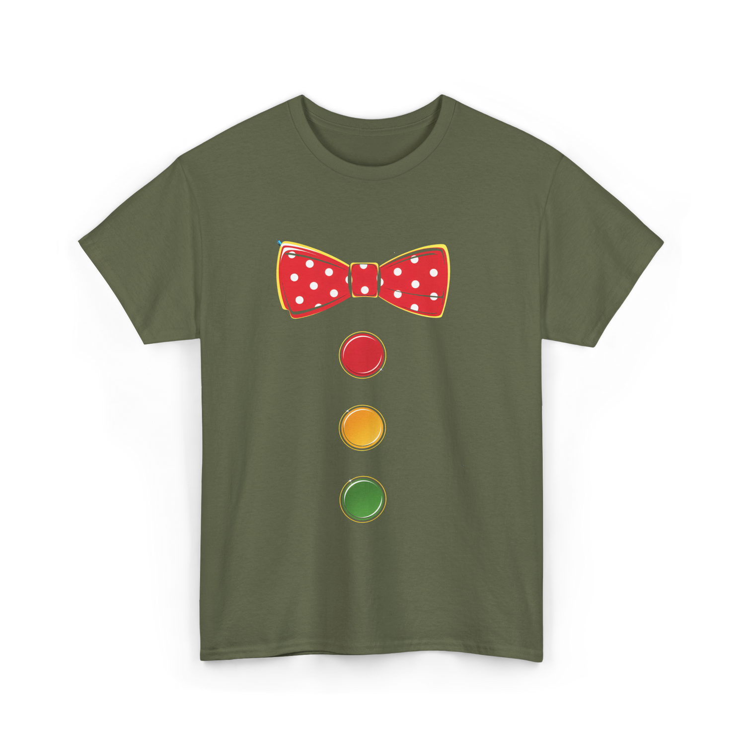 Red Bow Tie Clown Costume T-Shirt - Military Green