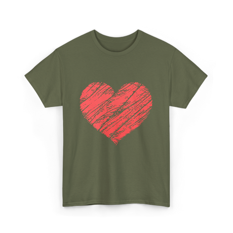 Red Heart Vintage Love T-Shirt - Military Green