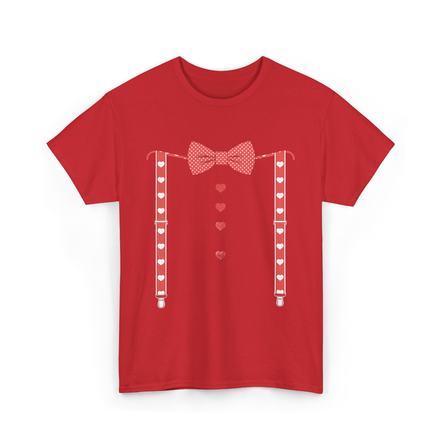 Red Hearts Bow Tie Suspenders Costume T-Shirt - Red