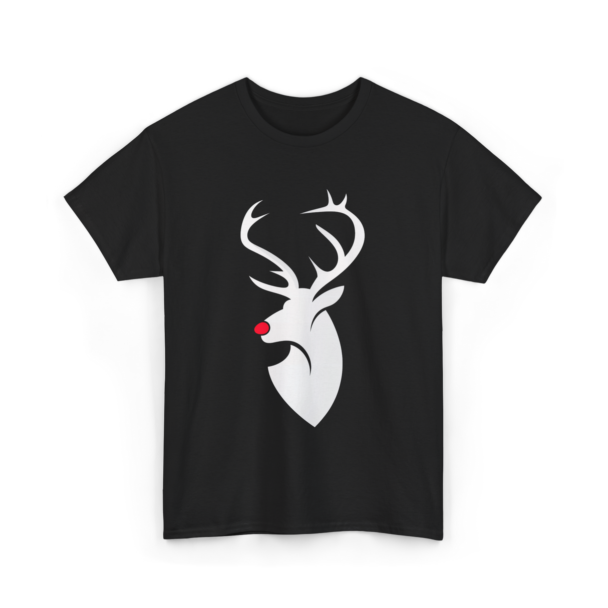 Reindeer Head Rudolph Christmas T-Shirt - Black
