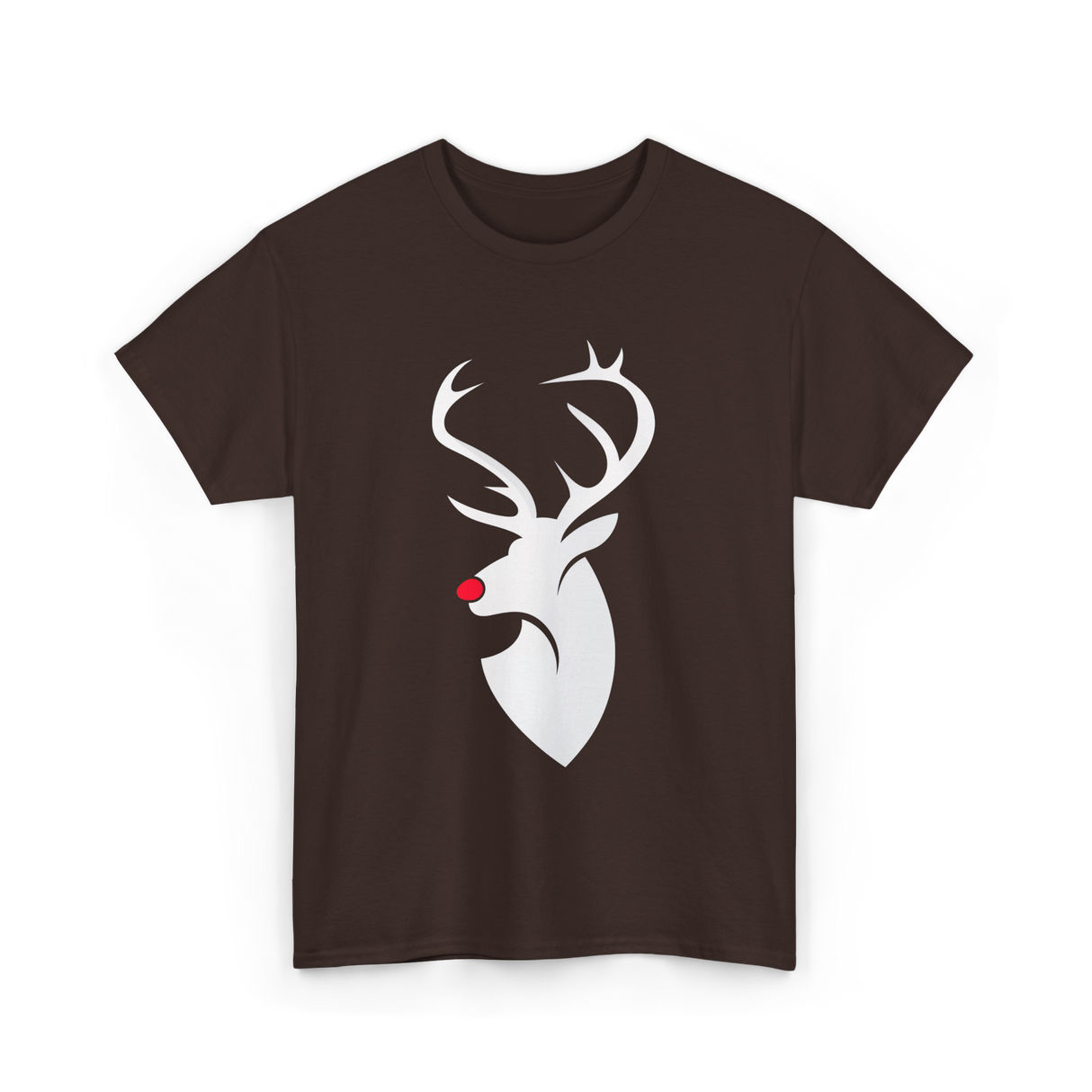 Reindeer Head Rudolph Christmas T-Shirt - Dark Chocolate