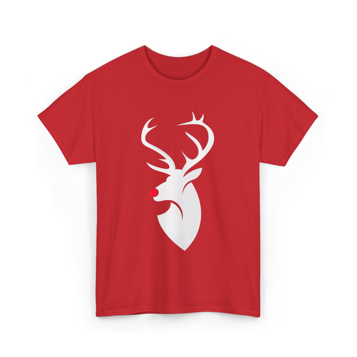 Reindeer Head Rudolph Christmas T-Shirt - Red