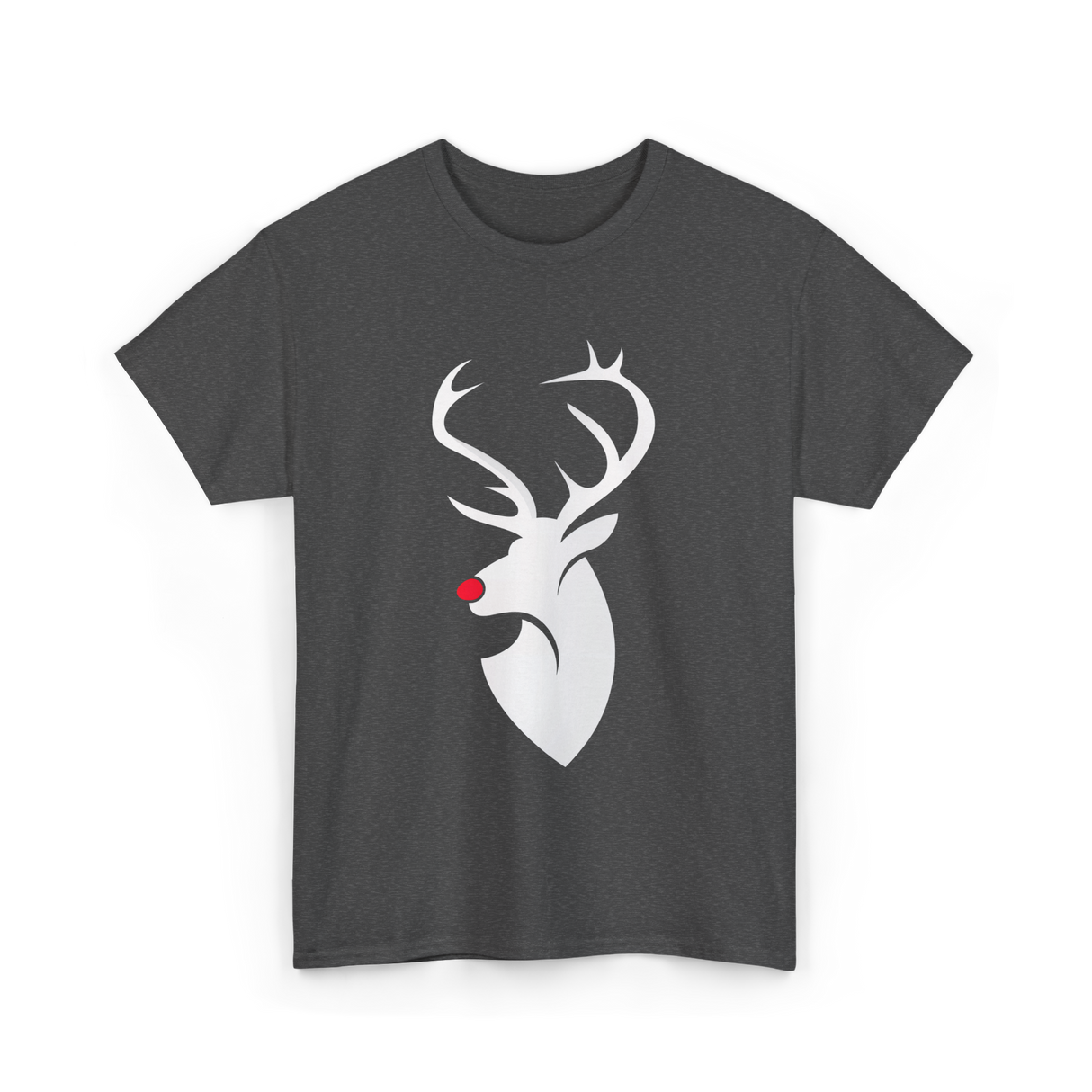 Reindeer Head Rudolph Christmas T-Shirt - Dark Heather
