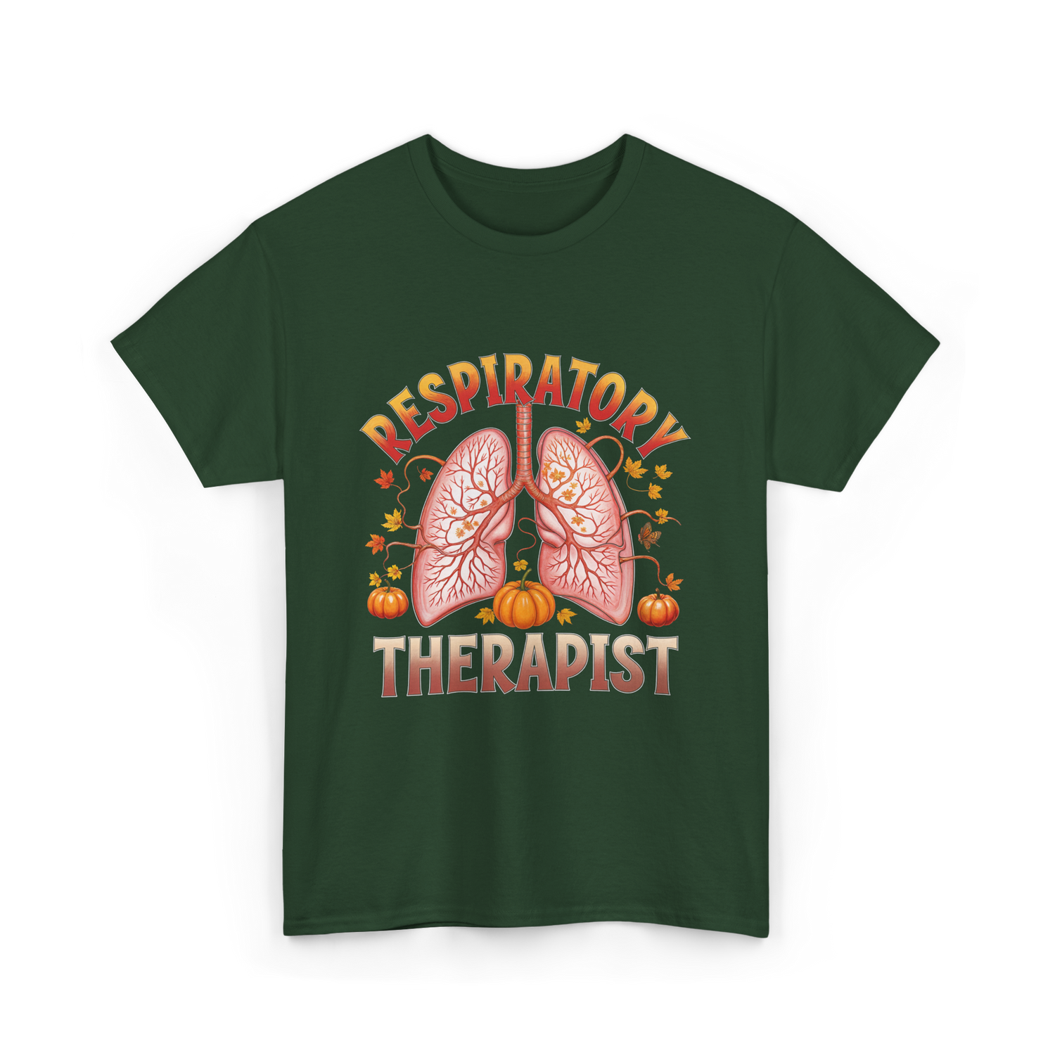 Respiratory Therapist Lung Fall T-Shirt - Forest Green