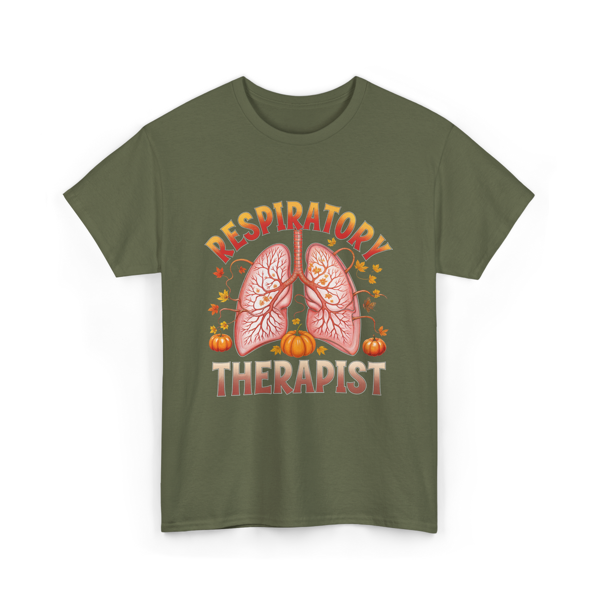 Respiratory Therapist Lung Fall T-Shirt - Military Green