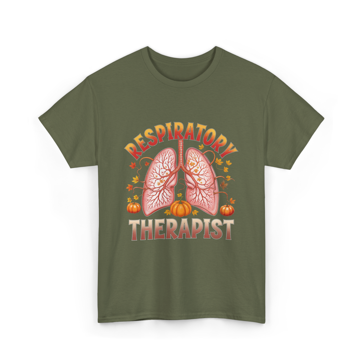 Respiratory Therapist Lung Fall T-Shirt - Military Green