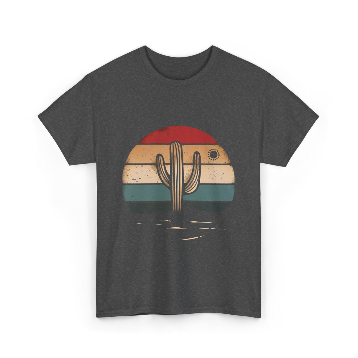 Retro Cactus Sunset Cactus T-Shirt - Dark Heather