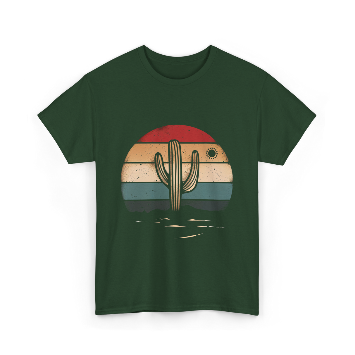 Retro Cactus Sunset Cactus T-Shirt - Forest Green