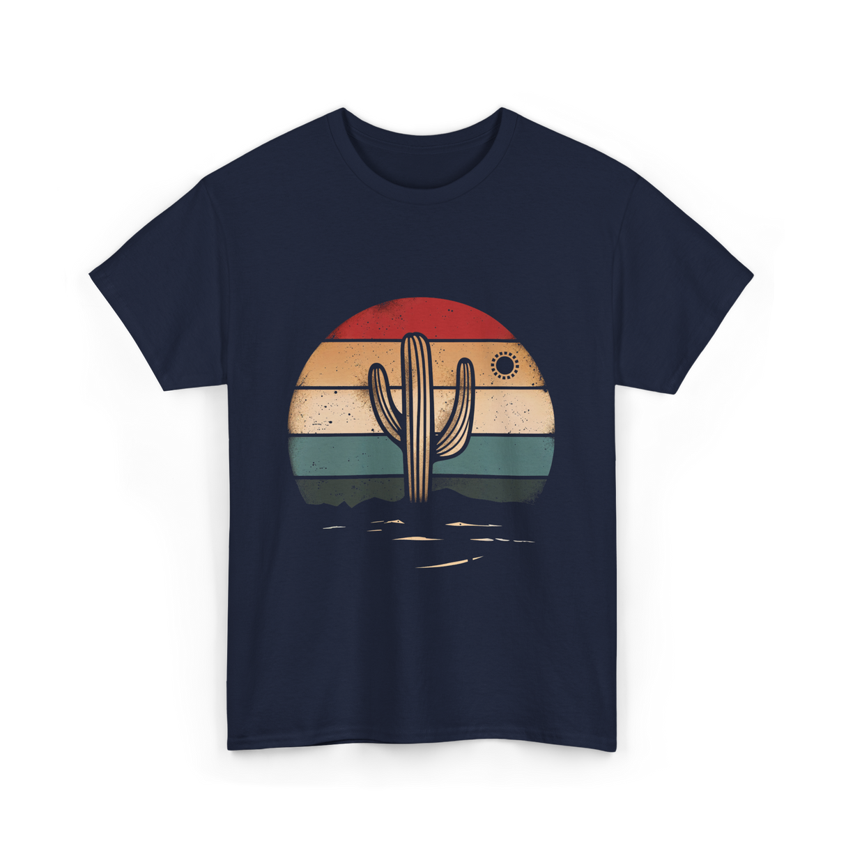 Retro Cactus Sunset Cactus T-Shirt - Navy