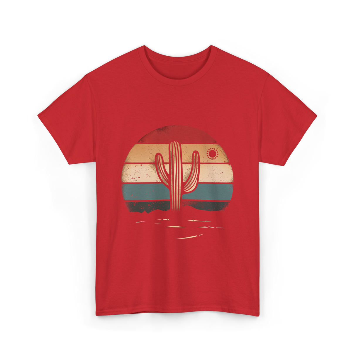 Retro Cactus Sunset Cactus T-Shirt - Red