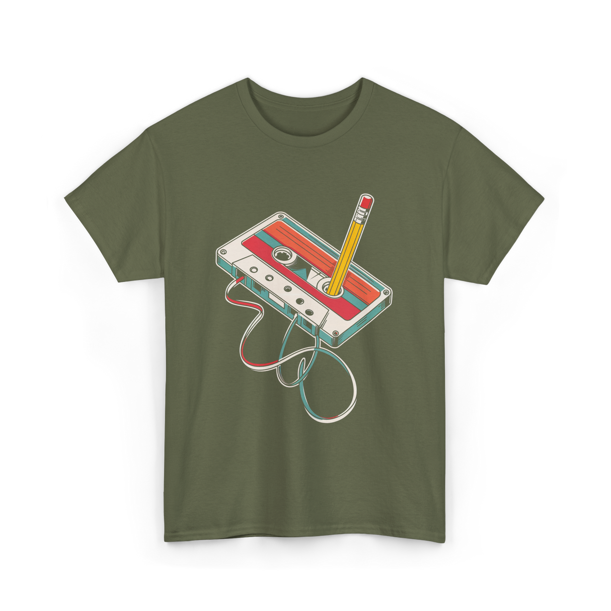 Retro Cassette Nostalgia Music T-Shirt - Military Green