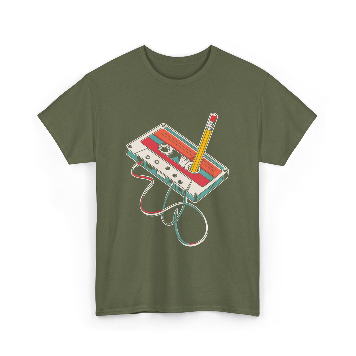 Retro Cassette Nostalgia Music T-Shirt - Military Green
