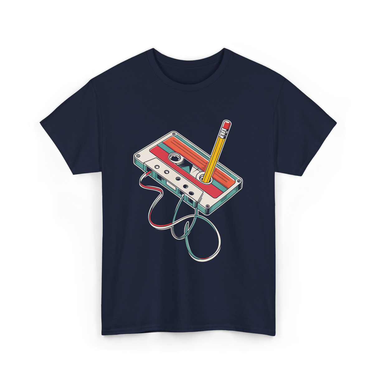 Retro Cassette Nostalgia Music T-Shirt - Navy