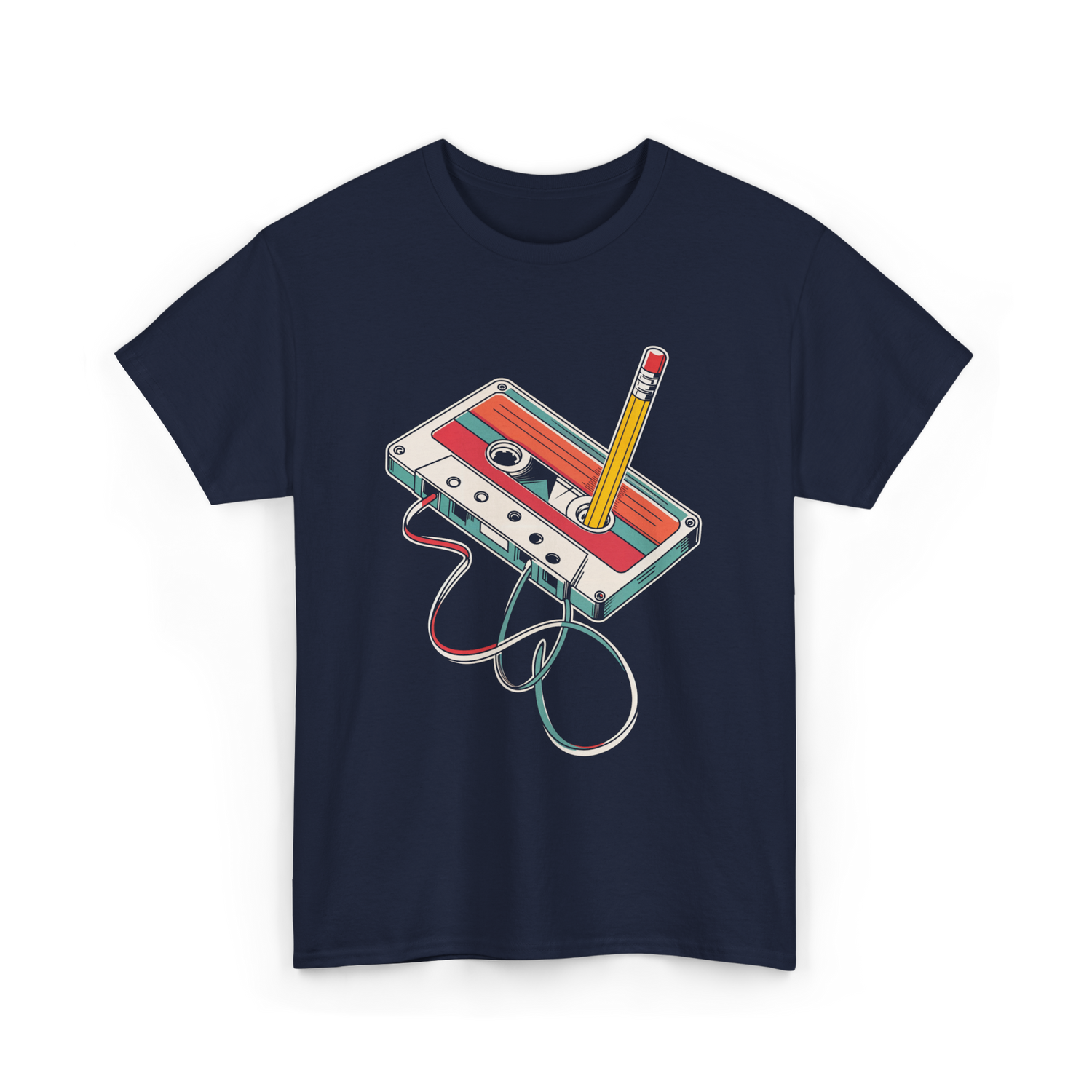 Retro Cassette Nostalgia Music T-Shirt - Navy