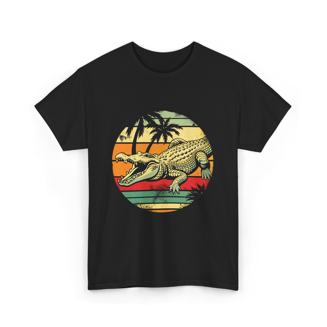 Retro Crocodile Alligator Gator Sunset T-Shirt - Black