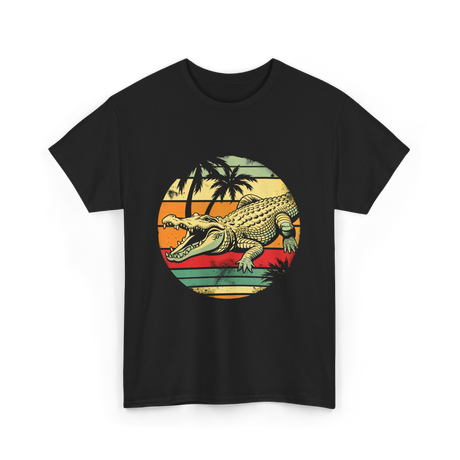 Retro Crocodile Alligator Gator Sunset T-Shirt - Black