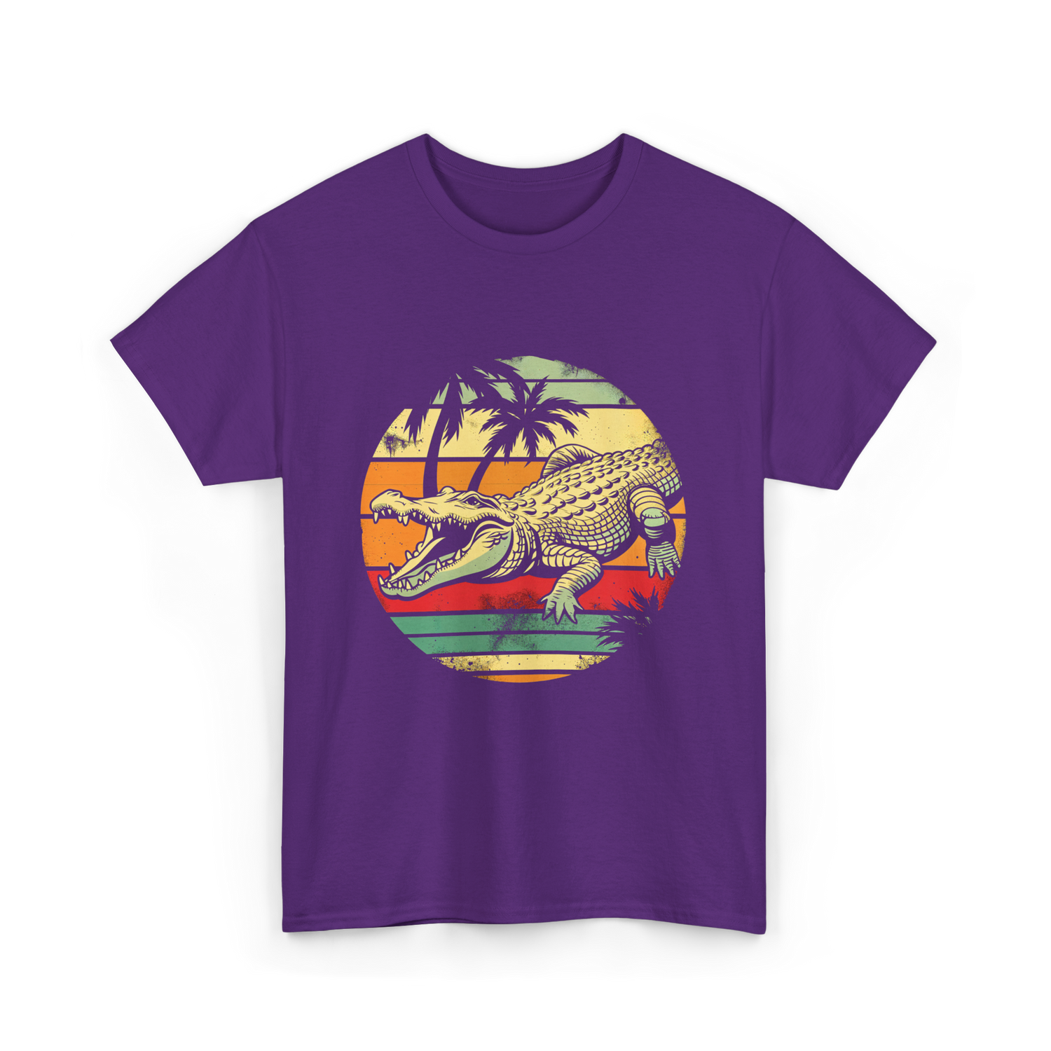 Retro Crocodile Alligator Gator Sunset T-Shirt - Purple