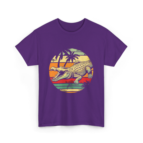 Retro Crocodile Alligator Gator Sunset T-Shirt - Purple