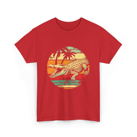 Retro Crocodile Alligator Gator Sunset T-Shirt - Red