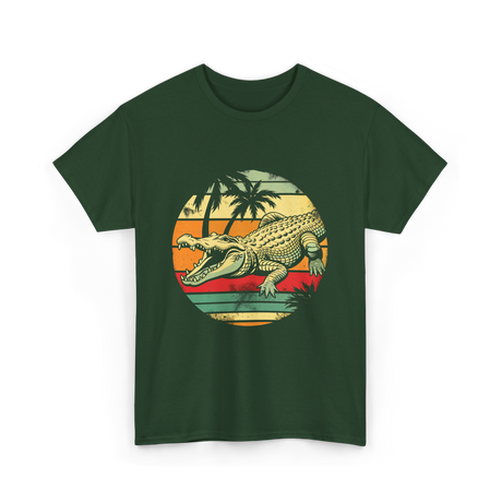 Retro Crocodile Alligator Gator Sunset T-Shirt - Forest Green