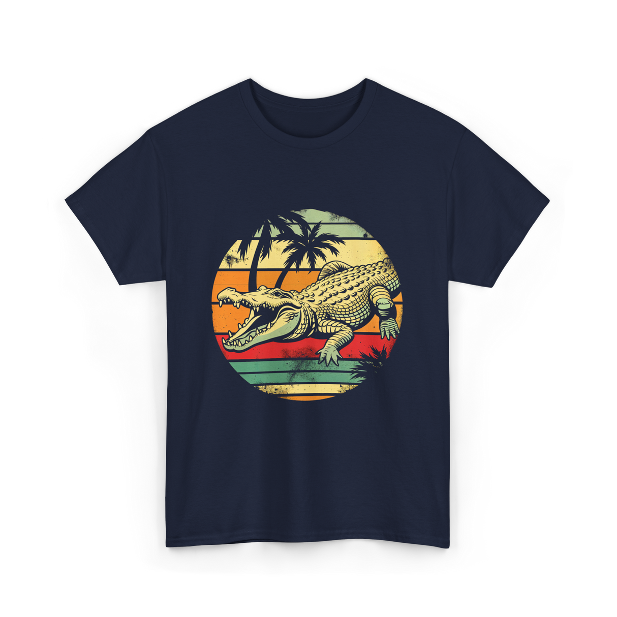 Retro Crocodile Alligator Gator Sunset T-Shirt - Navy