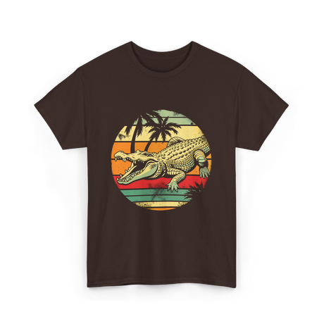 Retro Crocodile Alligator Gator Sunset T-Shirt - Dark Chocolate