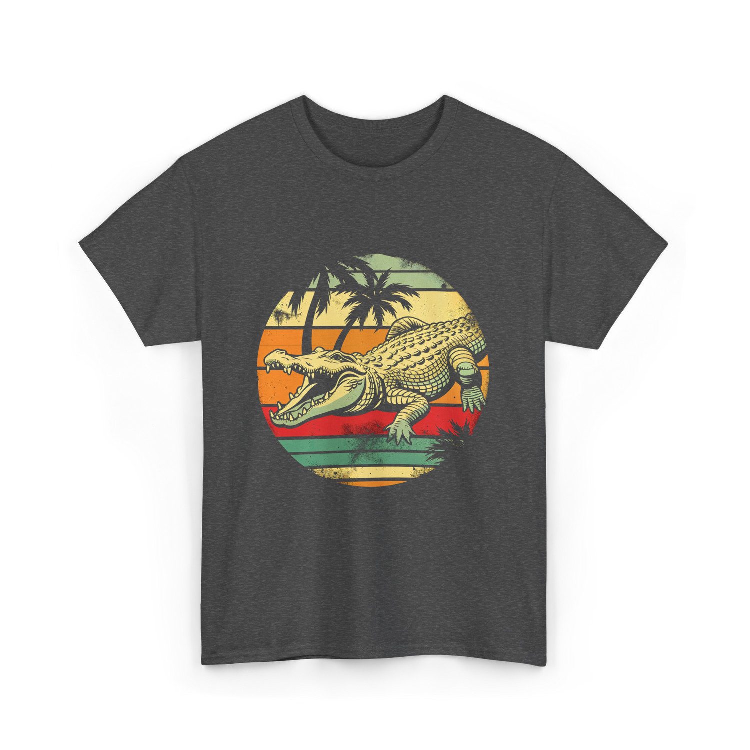 Retro Crocodile Alligator Gator Sunset T-Shirt - Dark Heather