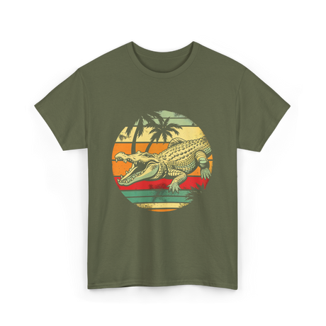 Retro Crocodile Alligator Gator Sunset T-Shirt - Military Green