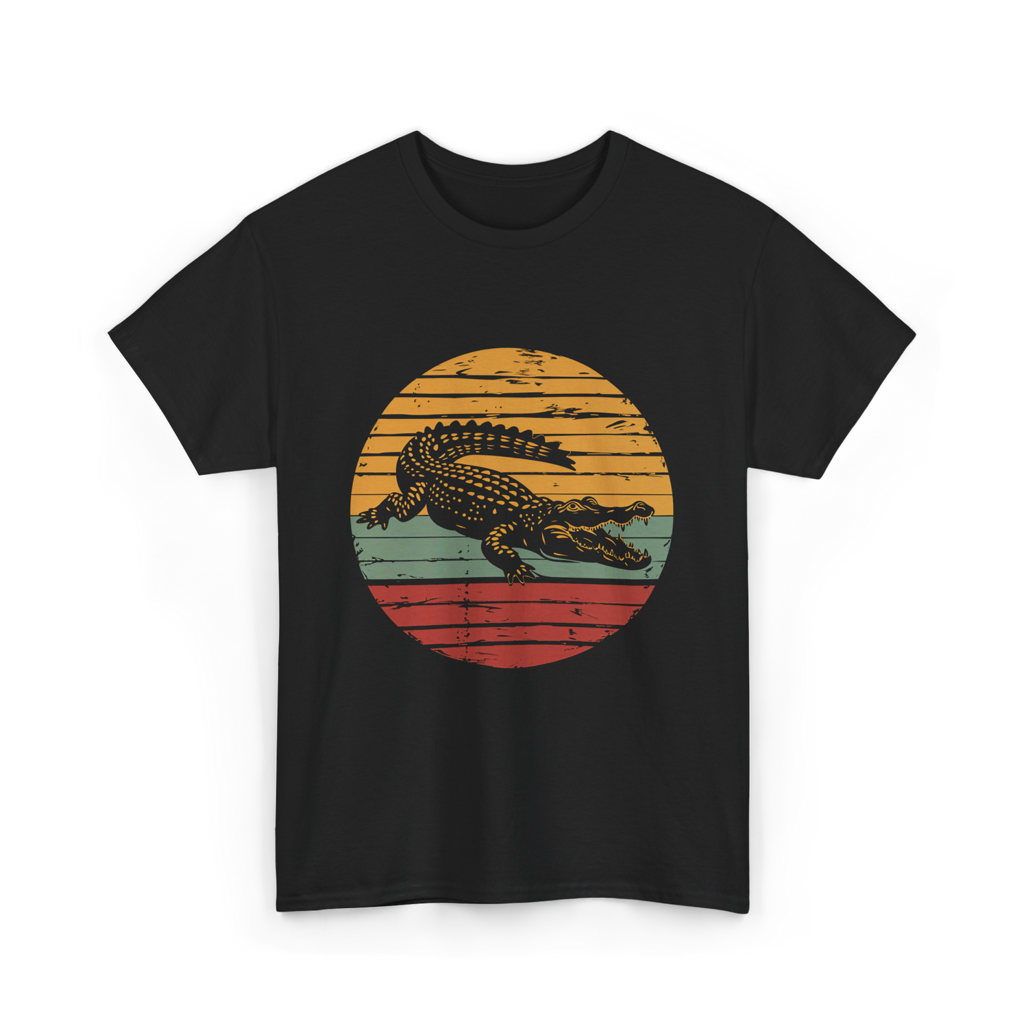 Retro Crocodile Animal Design T-Shirt - Black