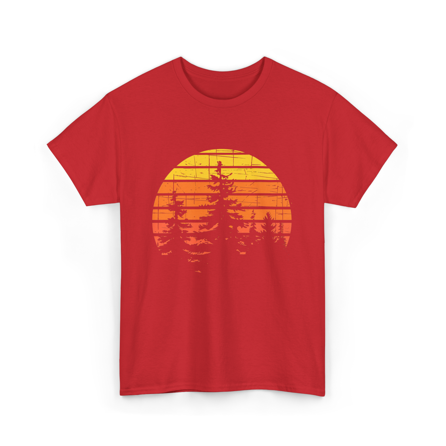 Retro Forest Trees Hiking Nature T-Shirt - Red