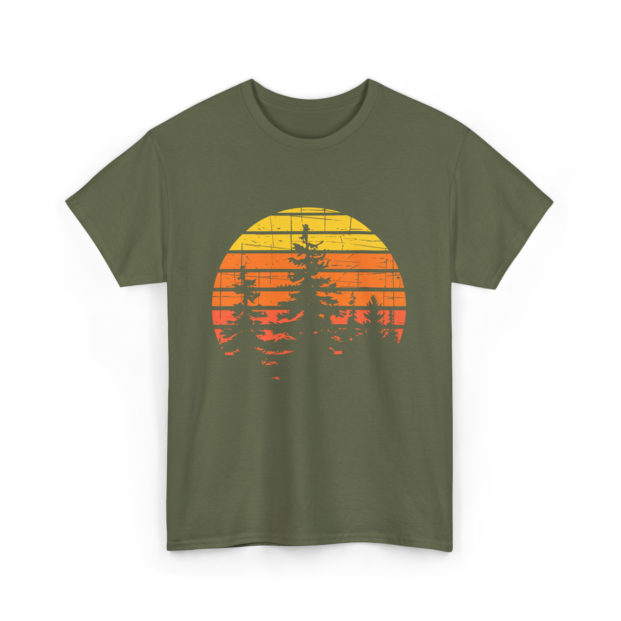 Retro Forest Trees Hiking Nature T-Shirt - Military Green