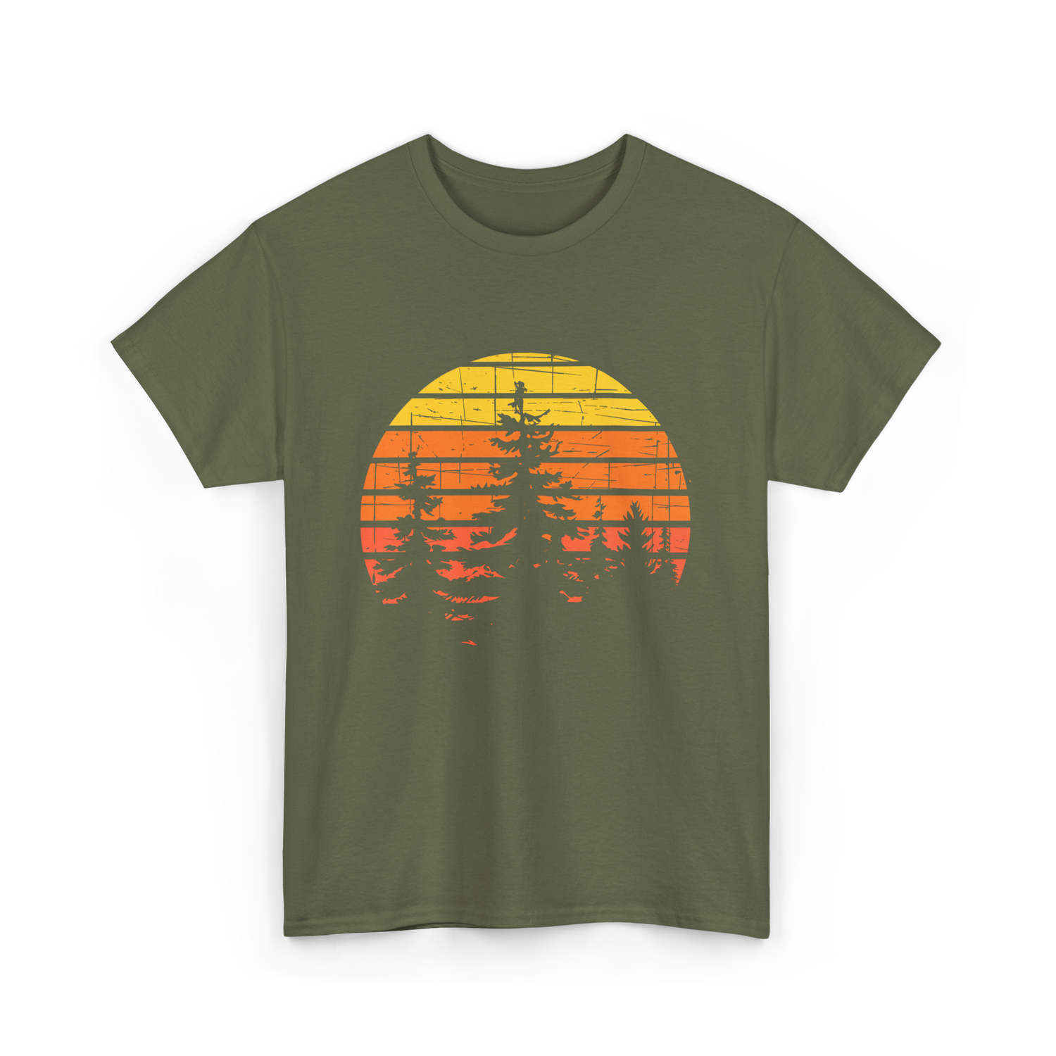 Retro Forest Trees Hiking Nature T-Shirt - Military Green