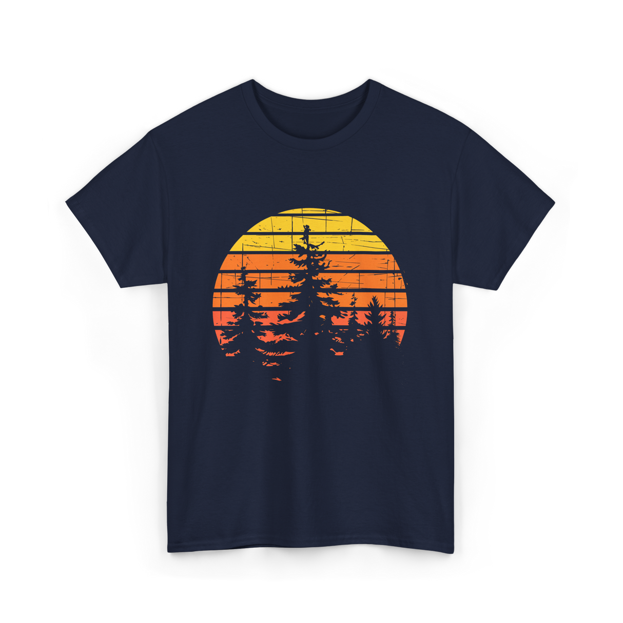 Retro Forest Trees Hiking Nature T-Shirt - Navy