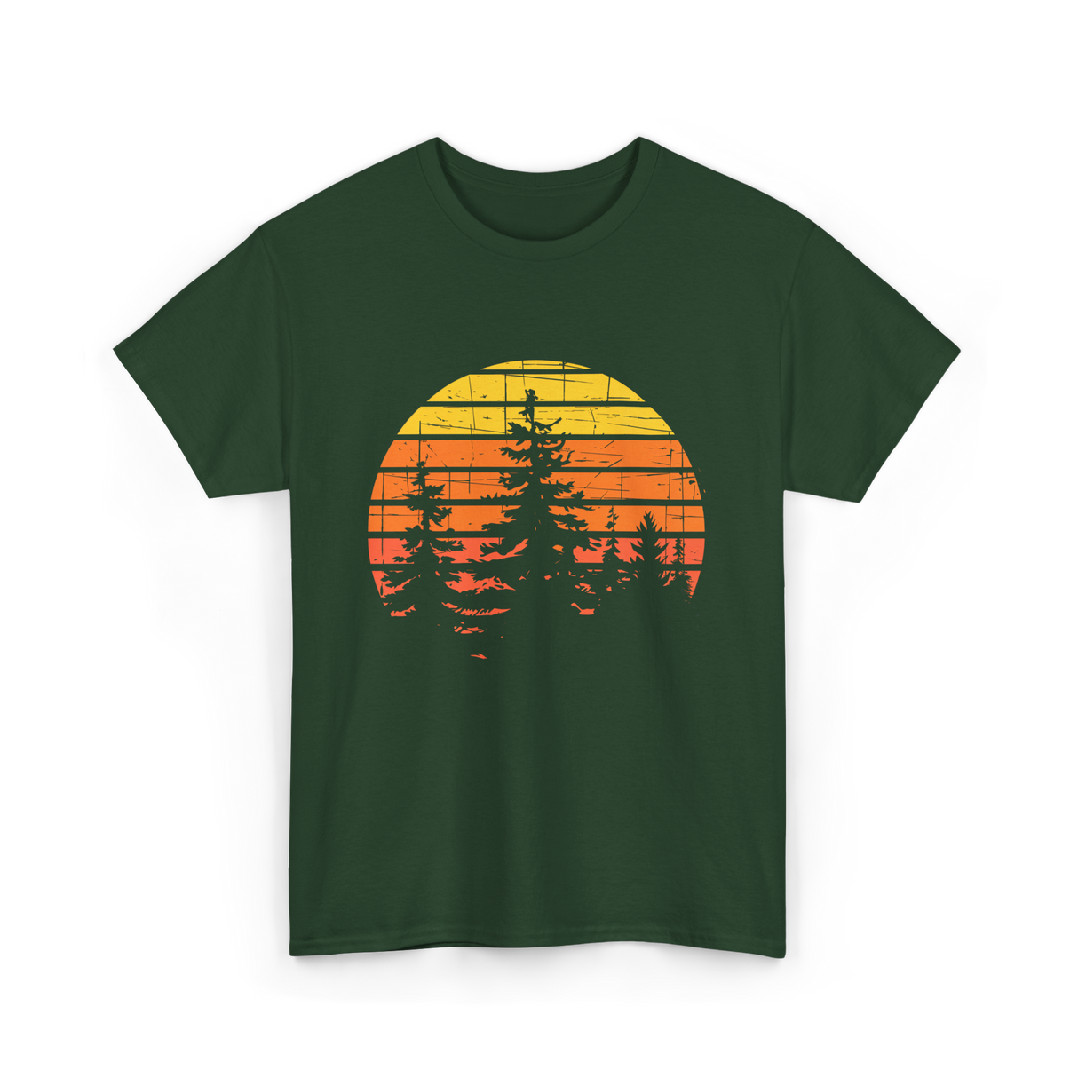 Retro Forest Trees Hiking Nature T-Shirt - Forest Green