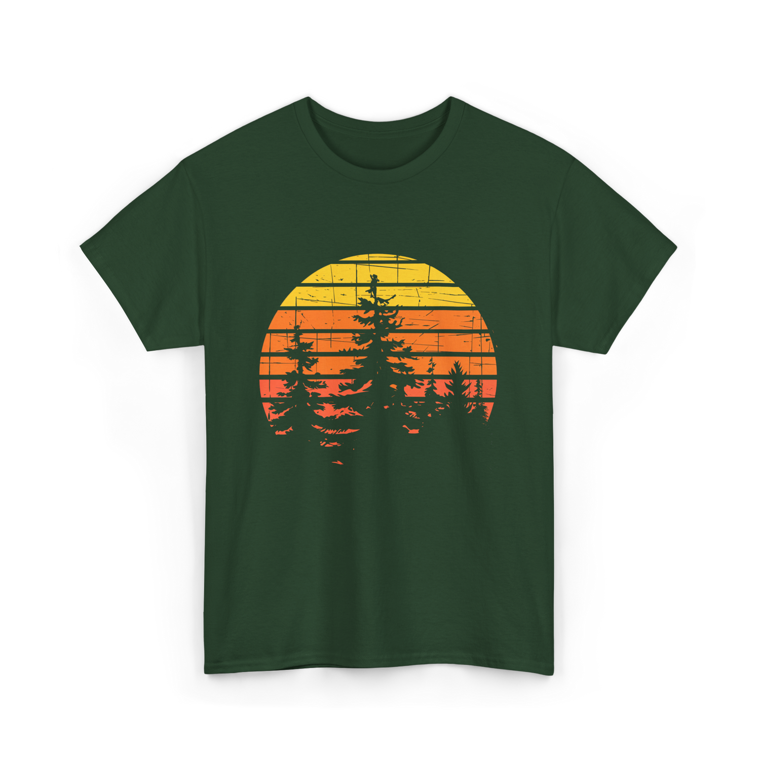 Retro Forest Trees Hiking Nature T-Shirt - Forest Green