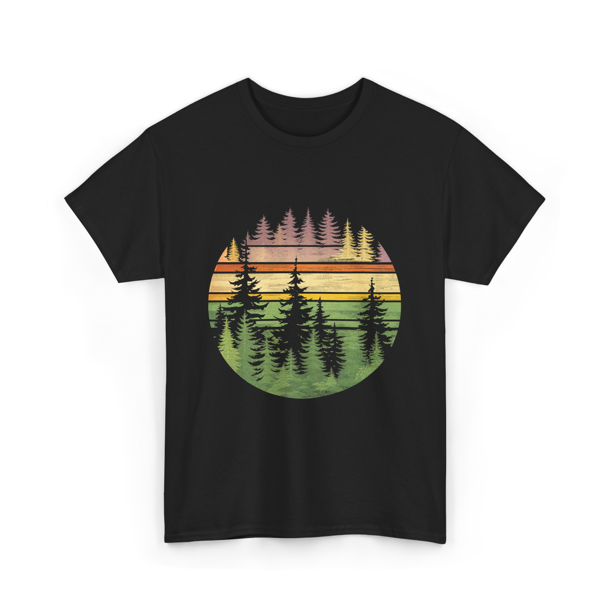 Retro Forest Trees Nature Outdoors T-Shirt - Black
