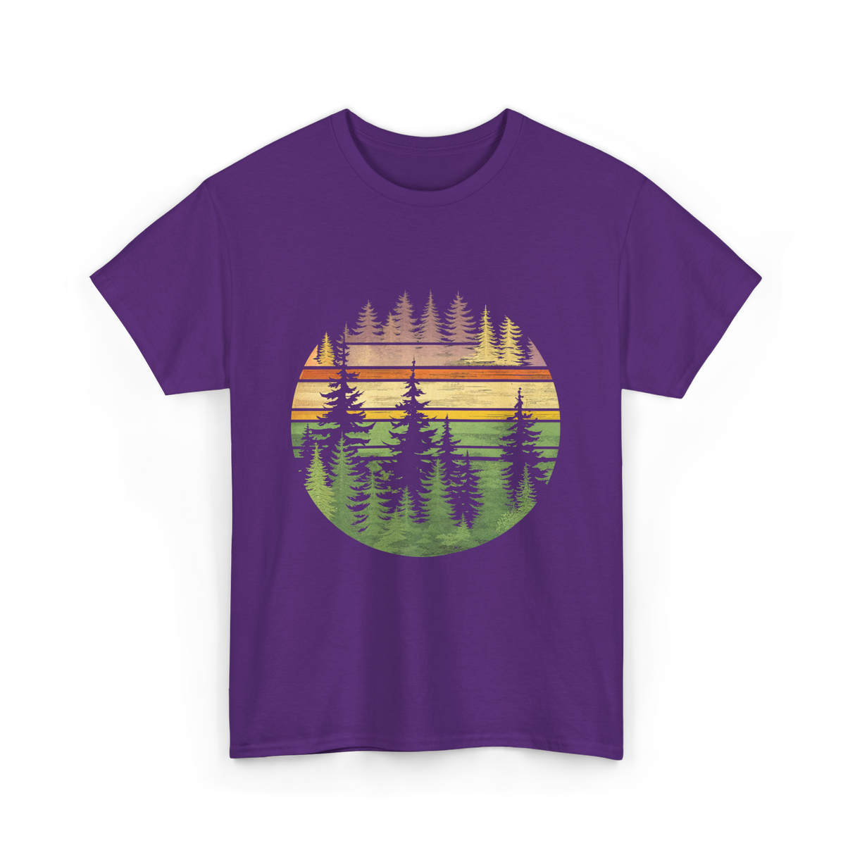 Retro Forest Trees Nature Outdoors T-Shirt - Purple