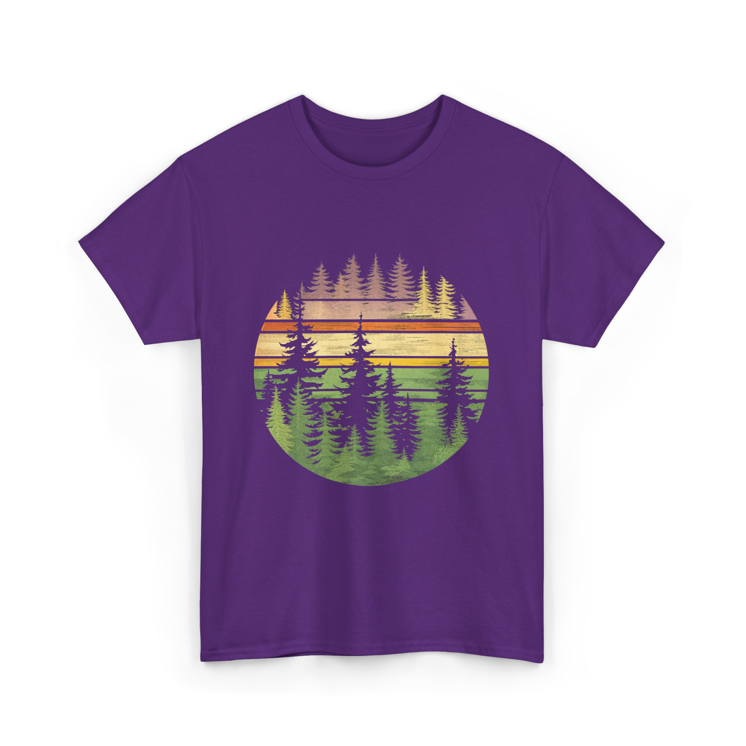 Retro Forest Trees Nature Outdoors T-Shirt - Purple