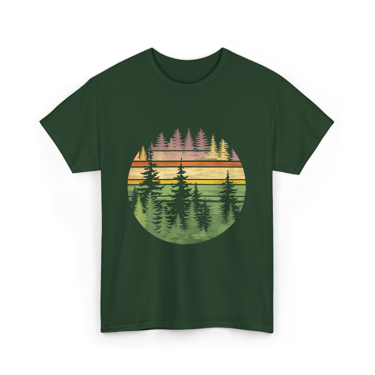 Retro Forest Trees Nature Outdoors T-Shirt - Forest Green