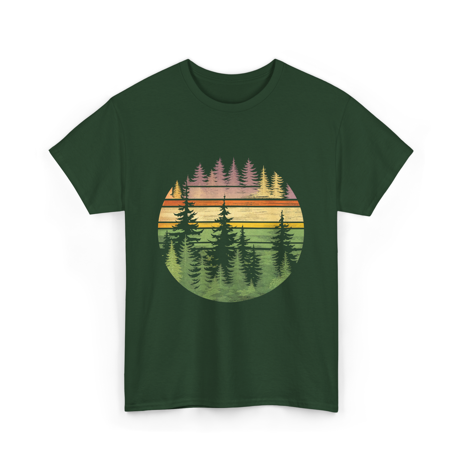 Retro Forest Trees Nature Outdoors T-Shirt - Forest Green
