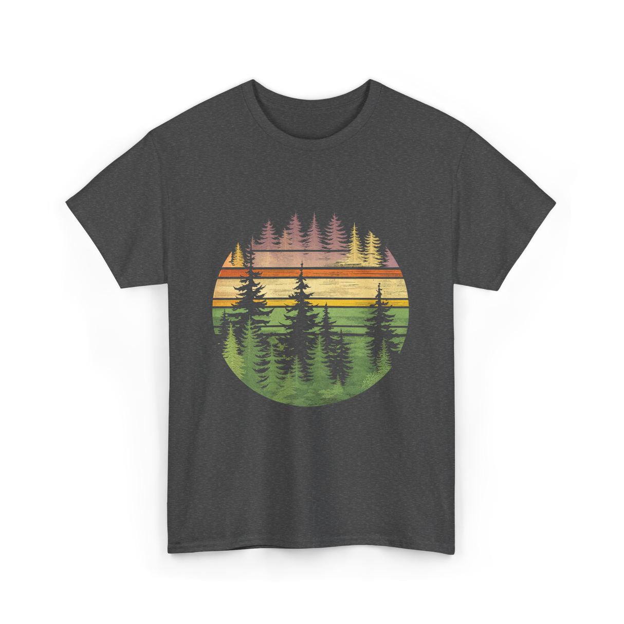 Retro Forest Trees Nature Outdoors T-Shirt - Dark Heather