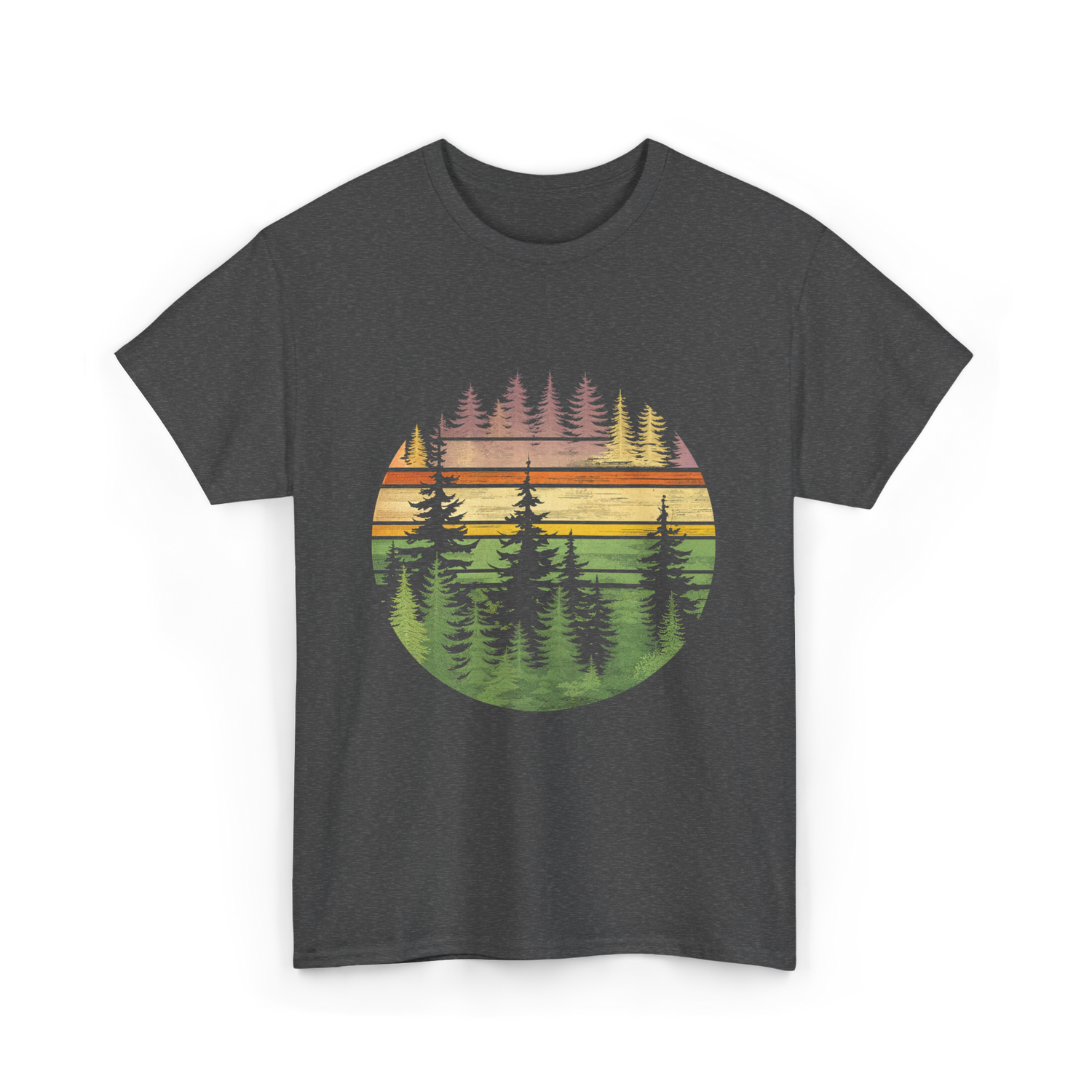 Retro Forest Trees Nature Outdoors T-Shirt - Dark Heather